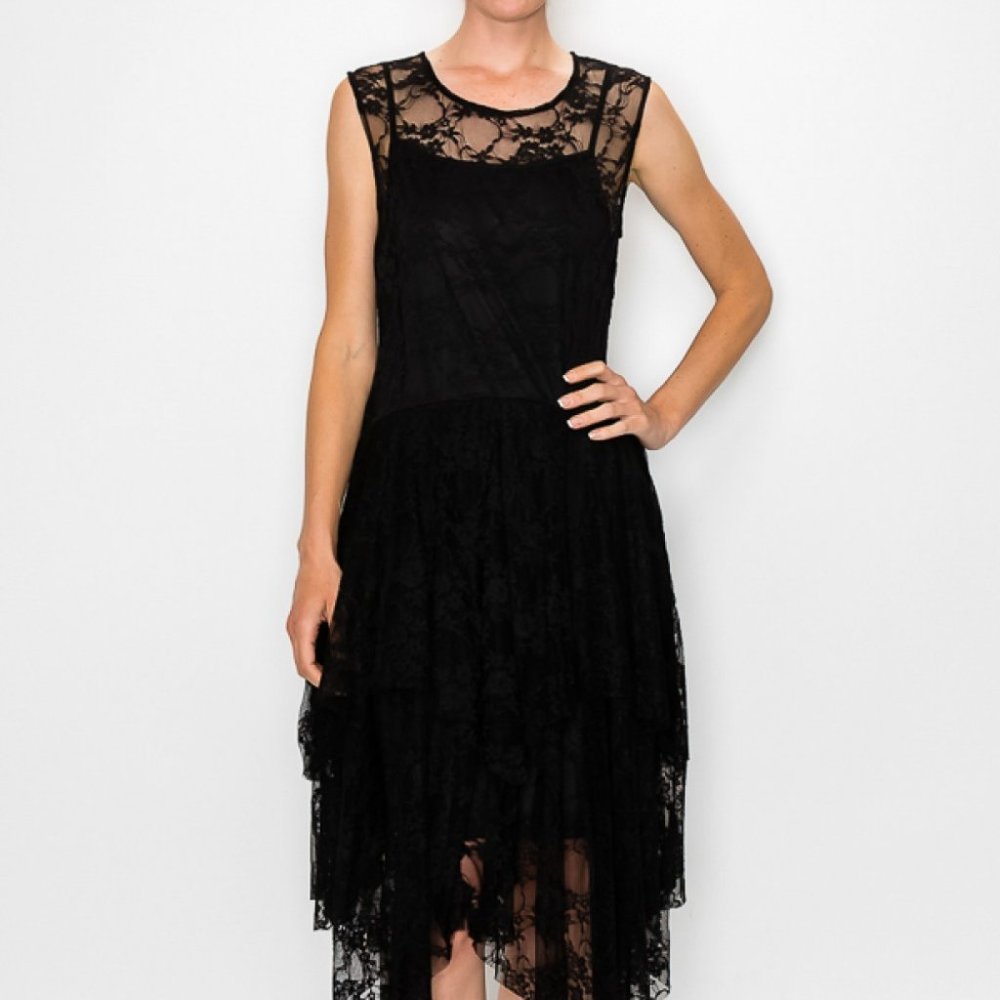 new ORIGAMI SHABBY CHIC ALL LACE LINED DRESS black SM-3X stunning boho western